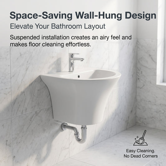 Unari Home Wall-Hung Ceramic Washbasin 55 cm, Embossed Gloss White