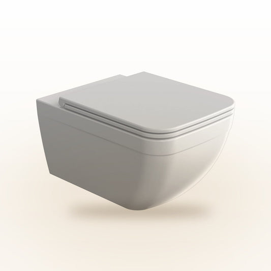 Wall hung toilet floating above the bathroom floor