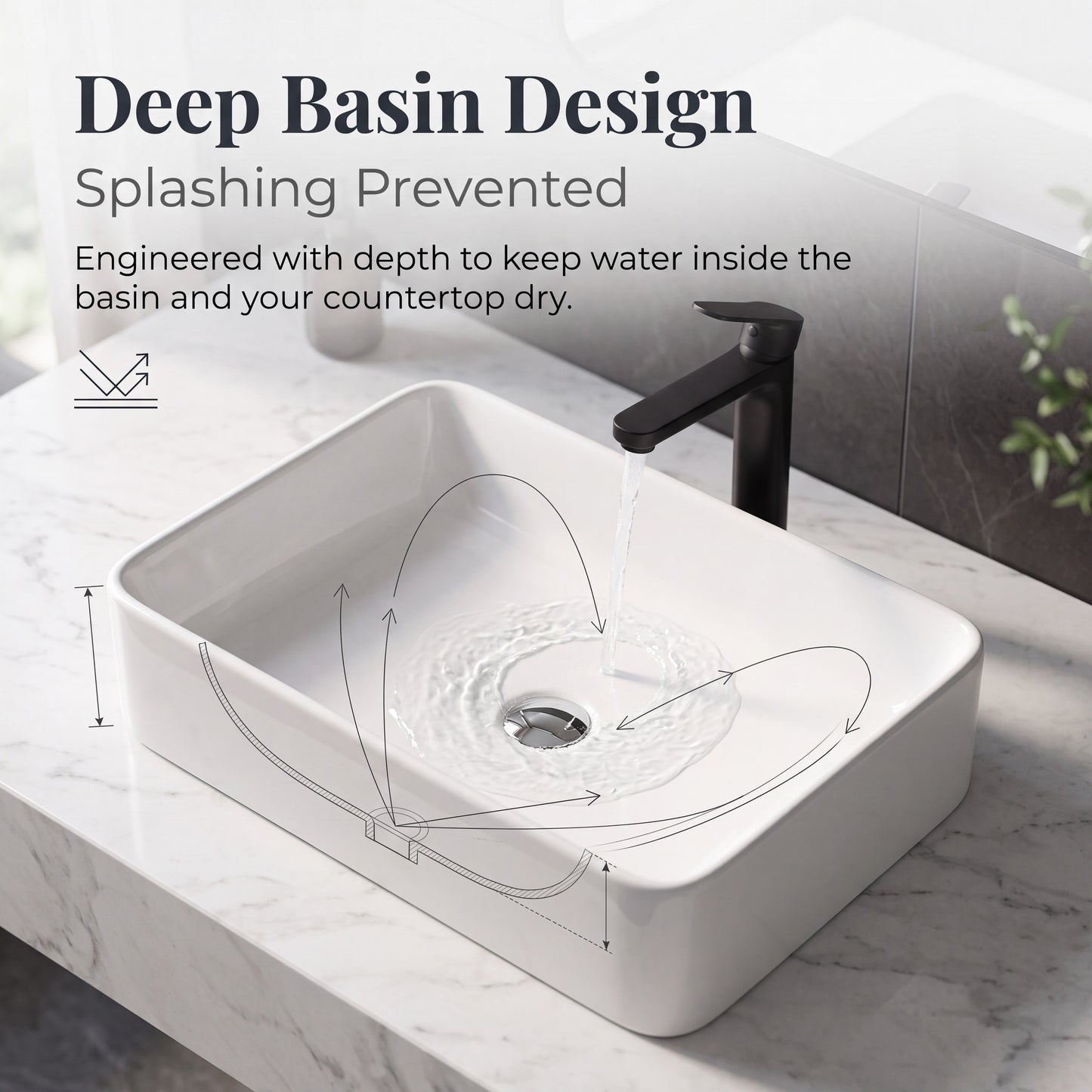 Unari Home Rectangular Ceramic Vessel Basin 50 cm