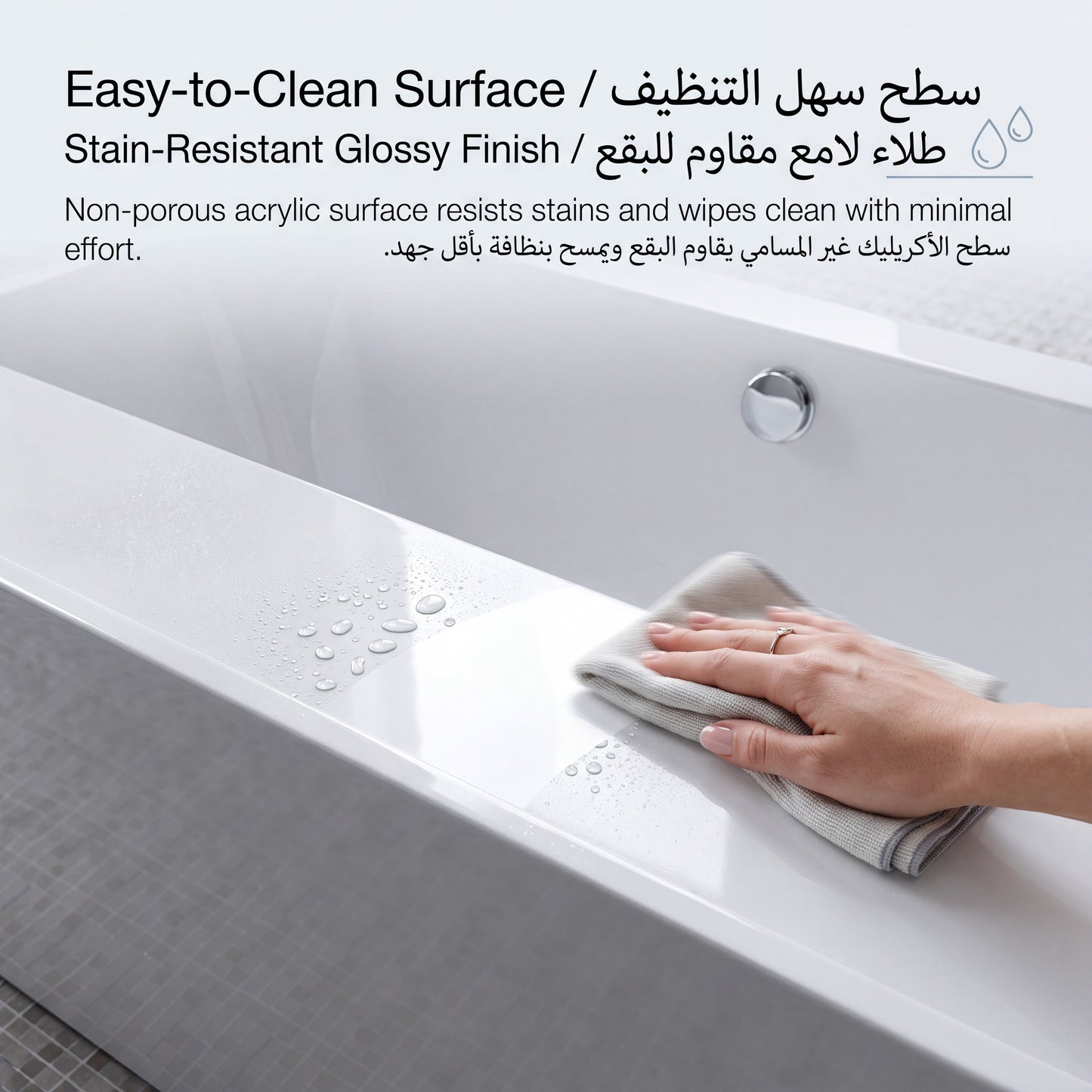 Unari Home Back to Wall Acrylic Bathtub 170 cm, Gloss White
