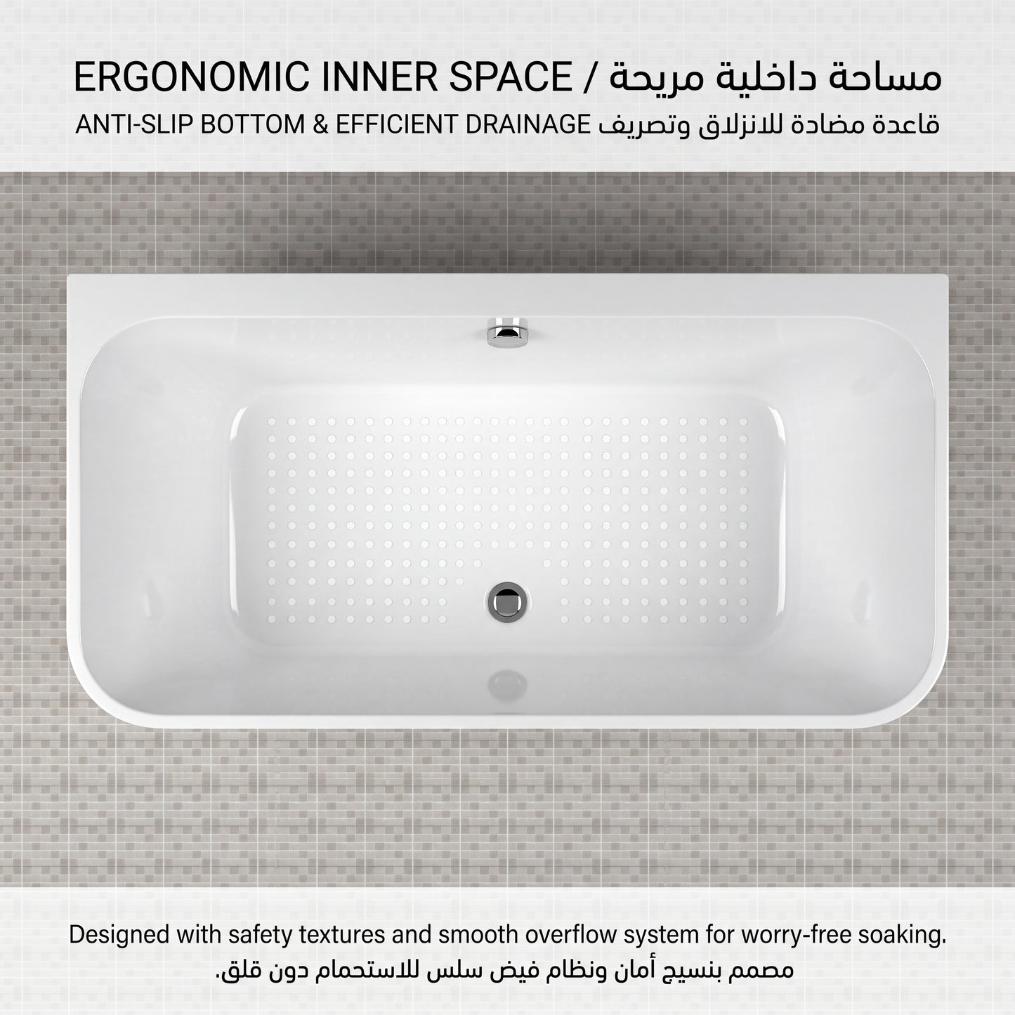 Unari Home Back to Wall Acrylic Bathtub 170 cm, Gloss White