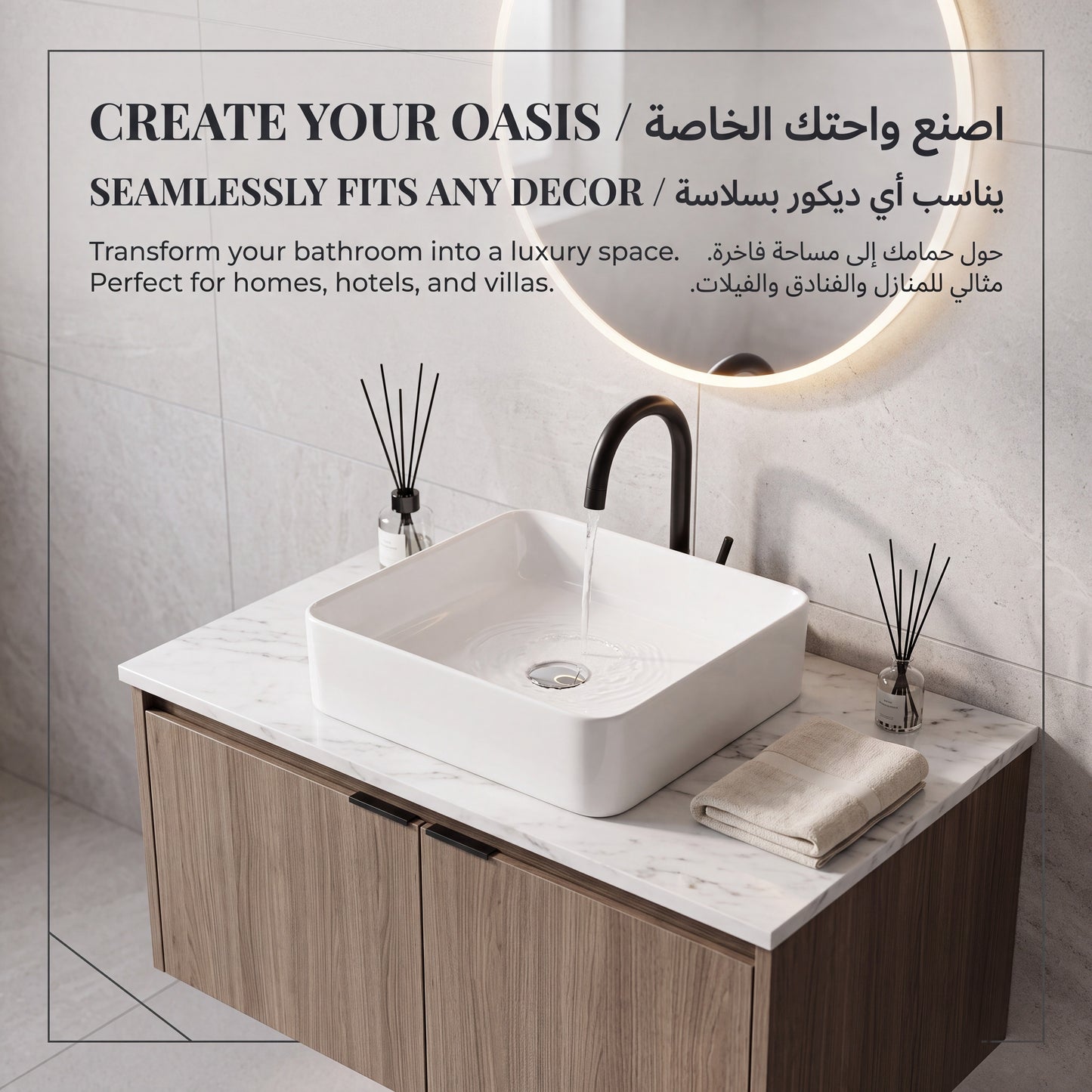 Unari Home Square Ceramic Vessel Basin 40 cm, Gloss White