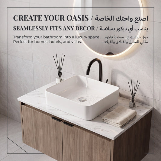 Unari Home Square Ceramic Vessel Basin 40 cm, Gloss White