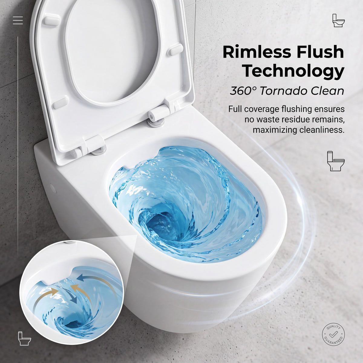 مرحاض Unari Home Aqua Vortex معلق على الحائط بدون حواف مع مقعد إغلاق ناعم