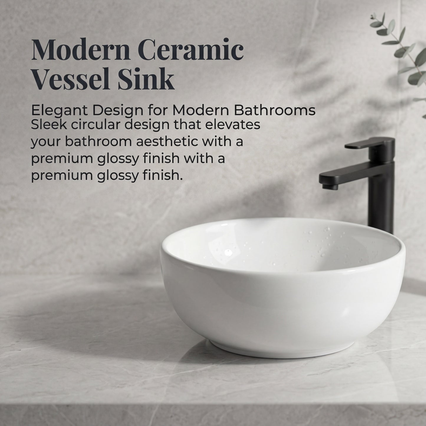 Unari Home Round Ceramic Vessel Basin 40 cm