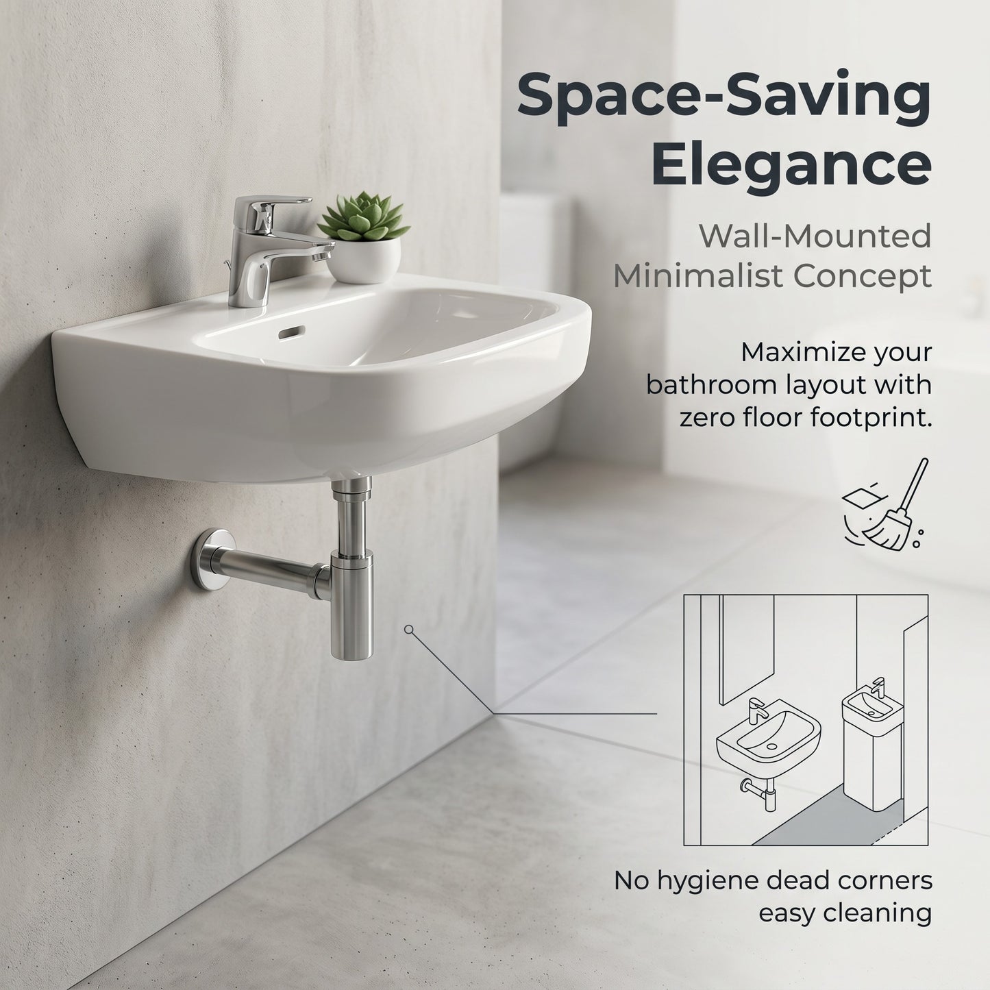 Unari Home Compact Wall-Hung Ceramic Washbasin 50 cm