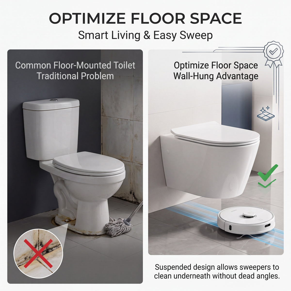 مرحاض Unari Home Aqua Vortex معلق على الحائط بدون حواف مع مقعد إغلاق ناعم