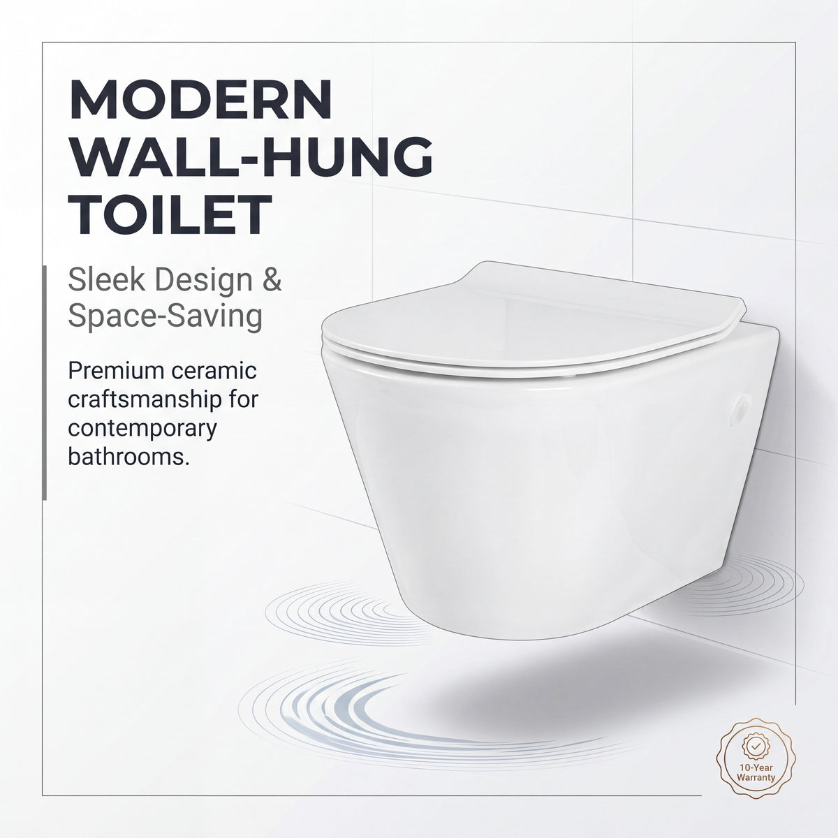 مرحاض Unari Home Aqua Vortex معلق على الحائط بدون حواف مع مقعد إغلاق ناعم