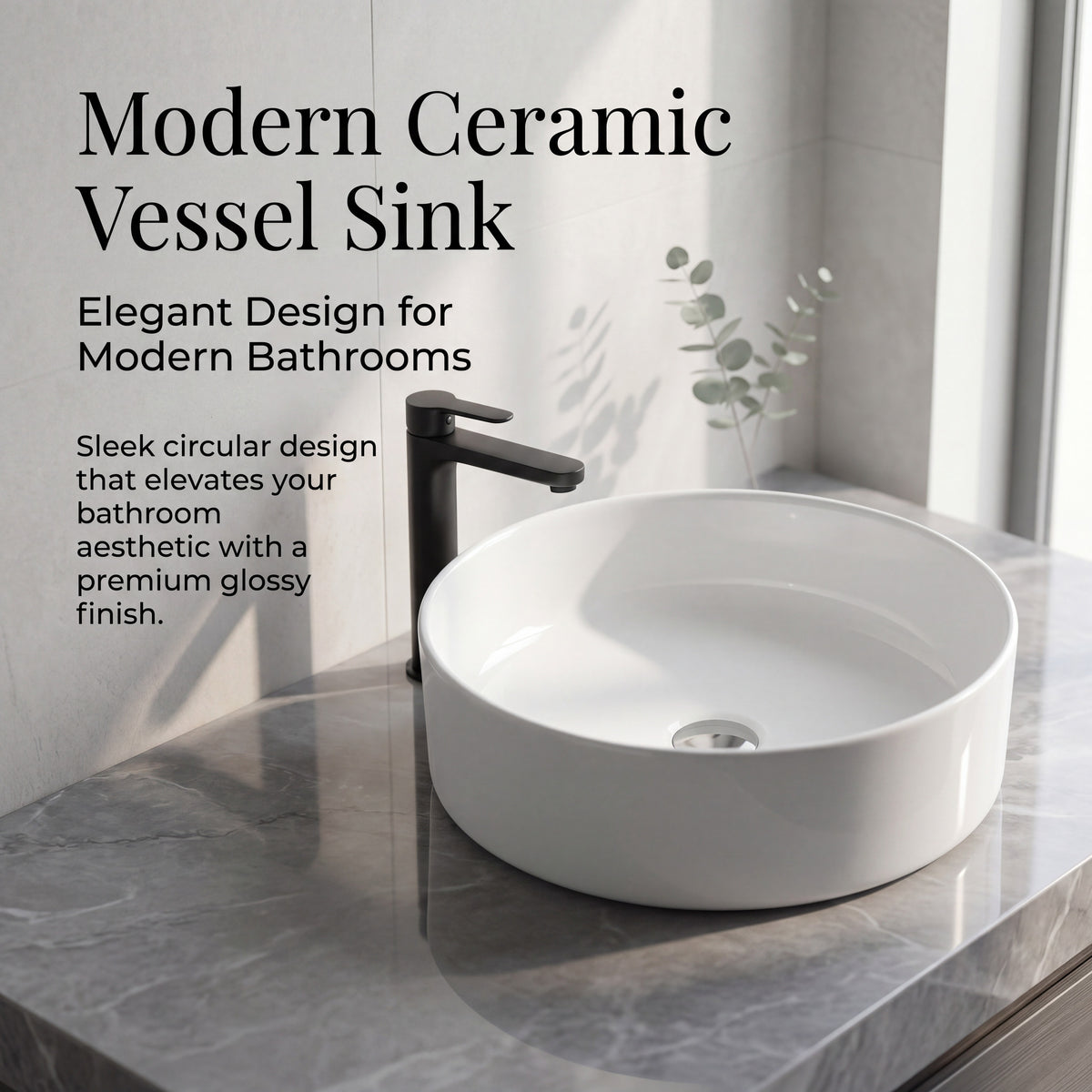Unari Home Cylindrical Ceramic Vessel Basin 40 cm