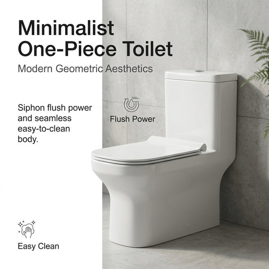 مرحاض قطعة واحدة (Unari Home Square Edge Washdown) مع مقعد إغلاق ناعم