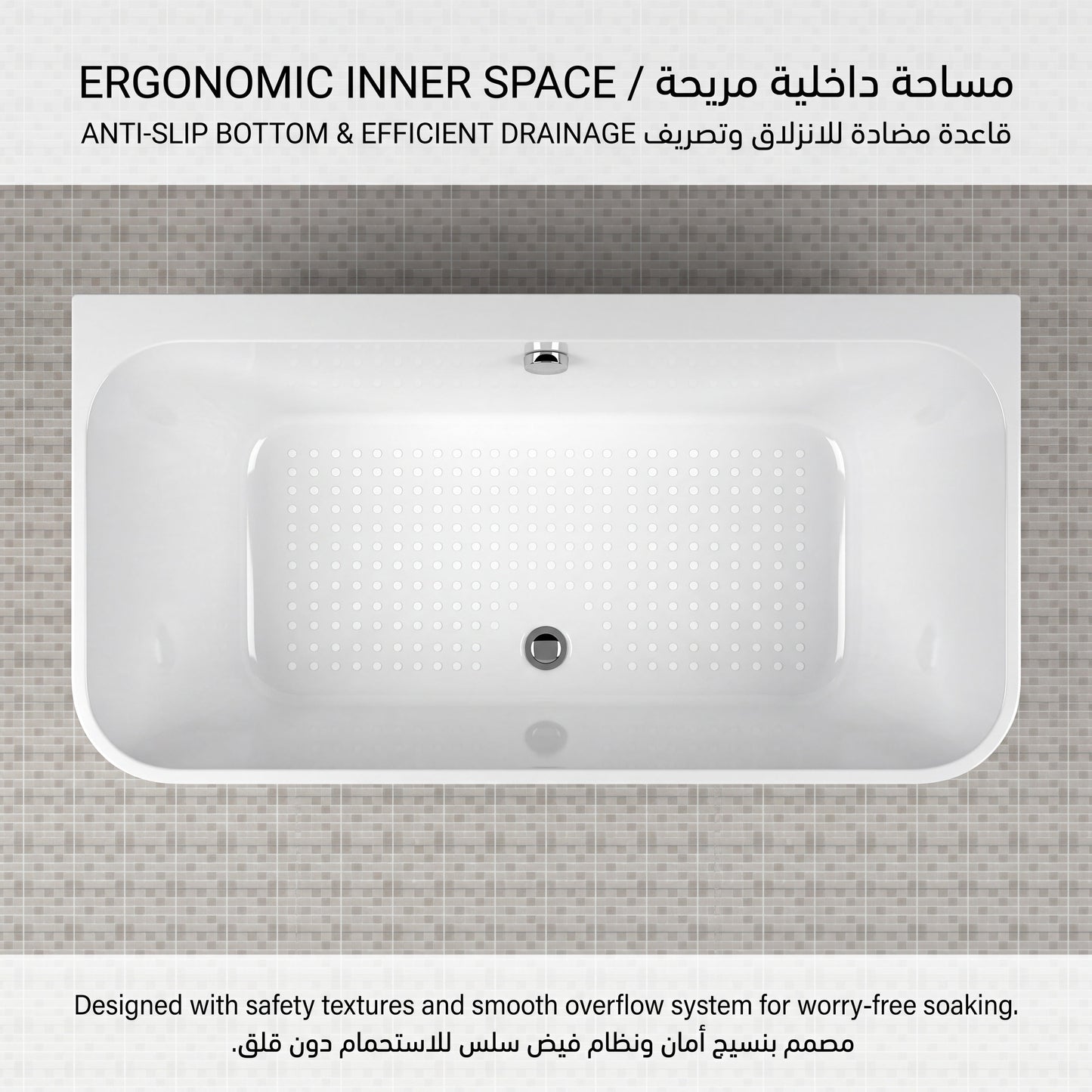 Unari Home Back to Wall Acrylic Bathtub 170 cm, Gloss White