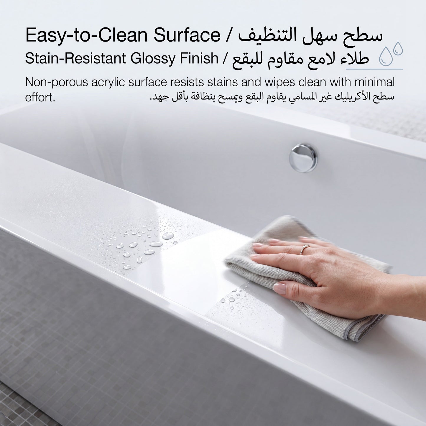 Unari Home Back to Wall Acrylic Bathtub 170 cm, Gloss White