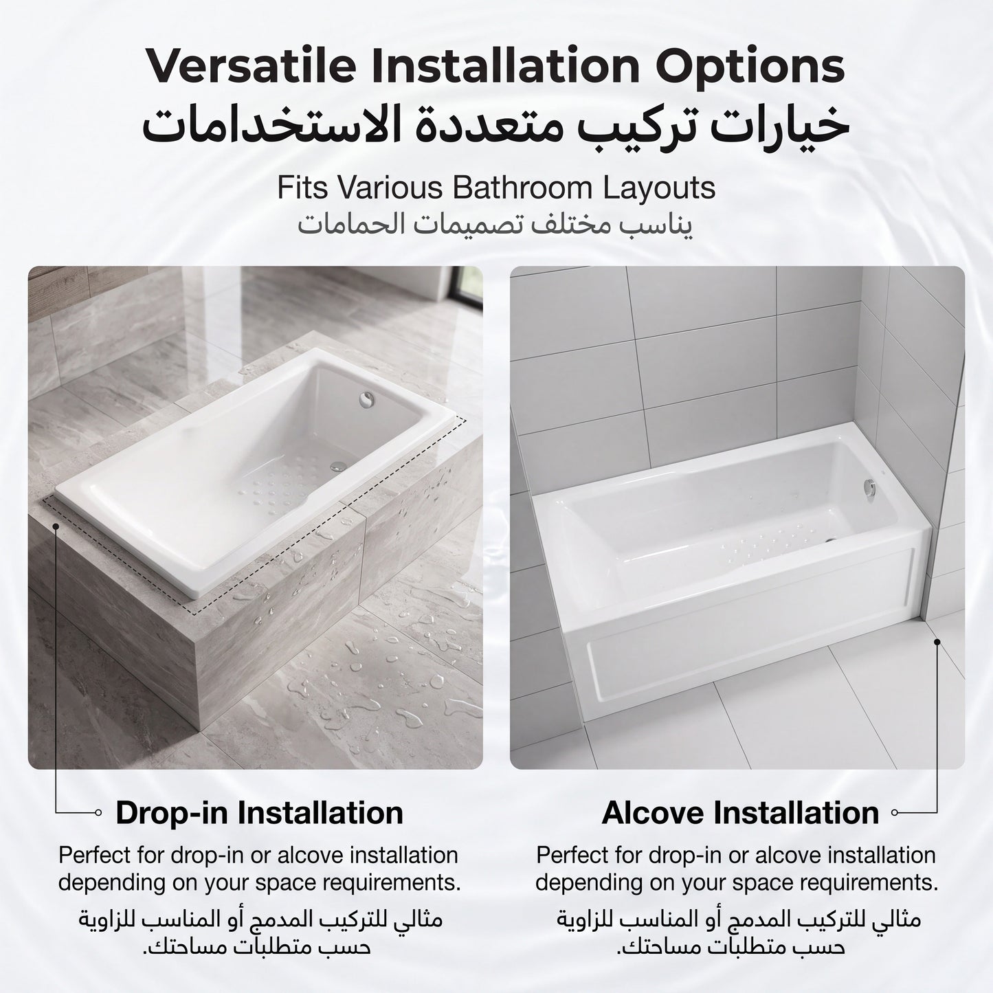 Unari Home Drop-In Acrylic Bathtub 150 cm, Gloss White