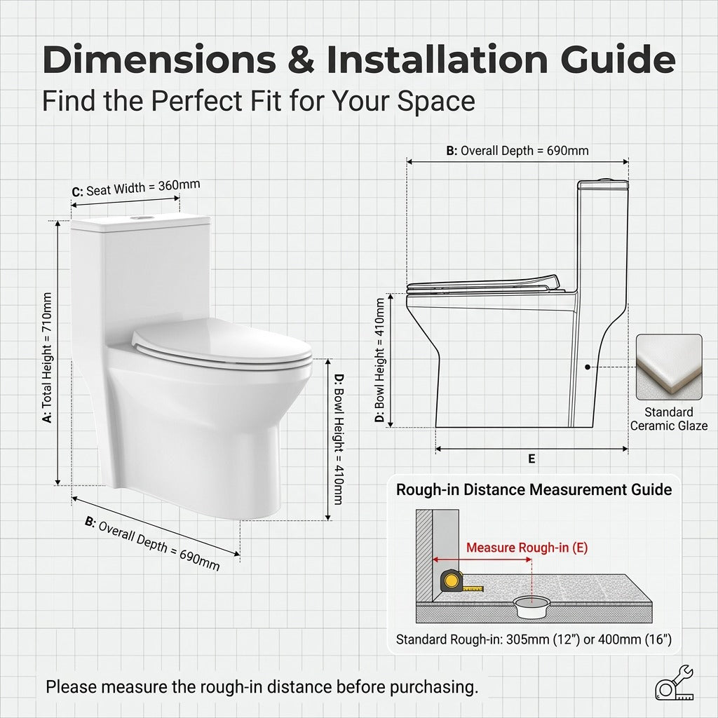 Unari Home Vertical Tank One Piece Siphonic Toilet with Soft Close Seat