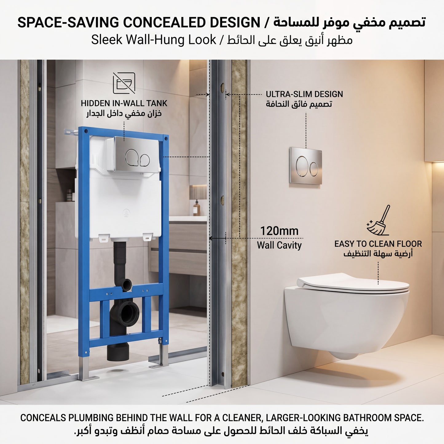 صندوق طرد داخلي Unari Home مع إطار فولاذي للمراحيض المعلقة على الحائط