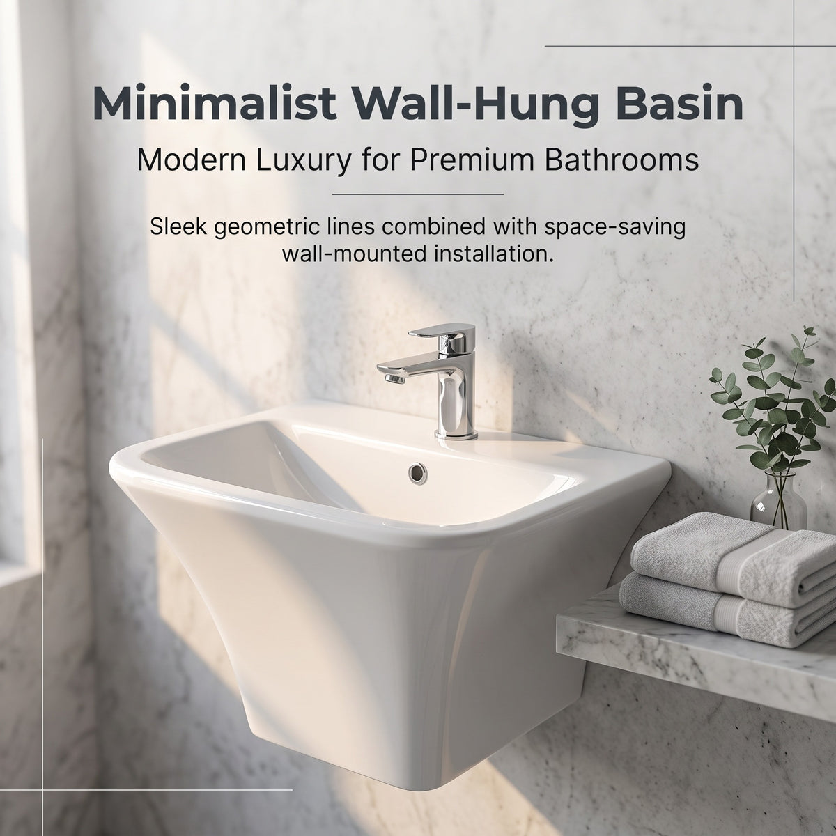 حوض غسيل معلق على الحائط Unari Home بتصميم هندسي بارز 55 سم