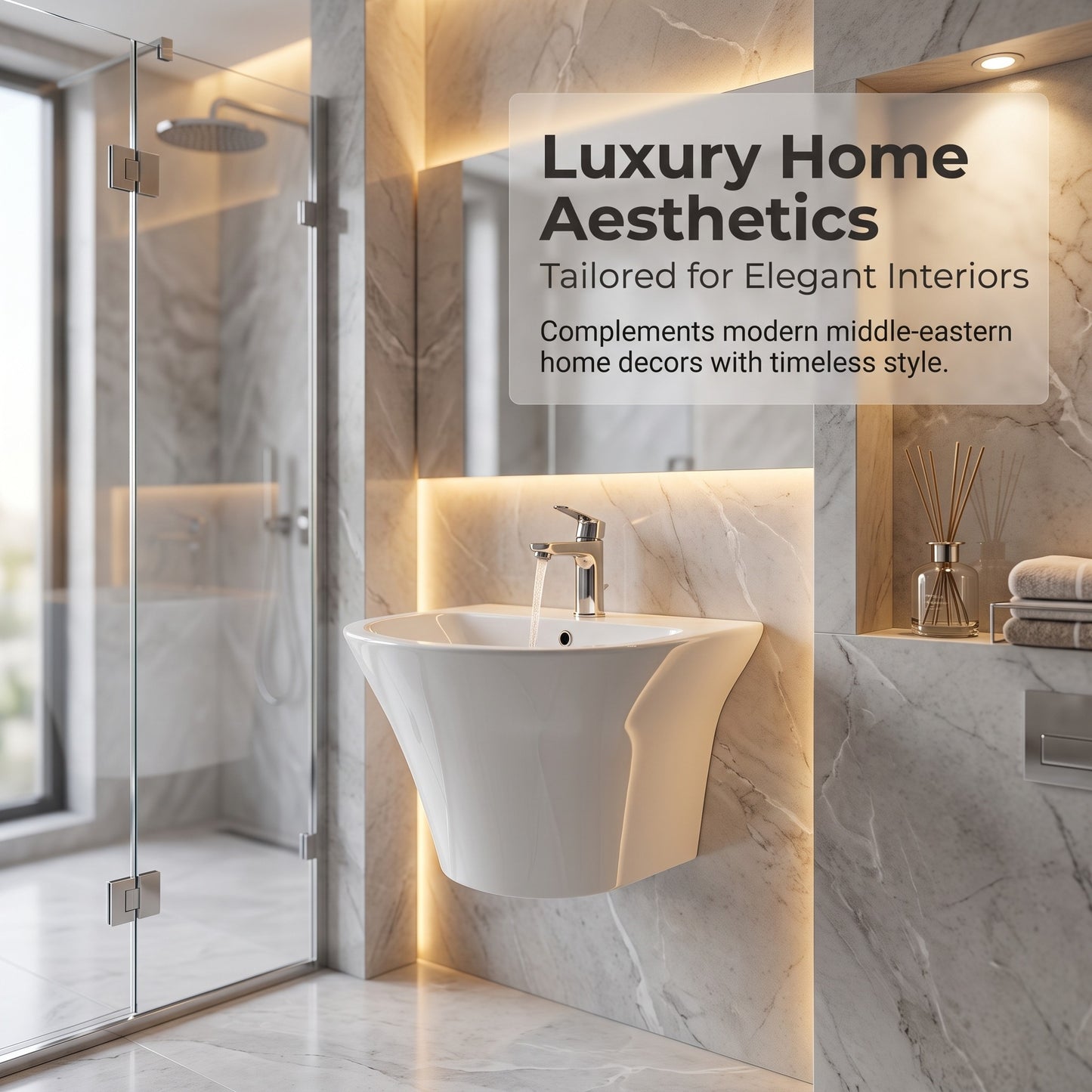 Unari Home Wall-Hung Ceramic Washbasin 55 cm, Embossed Gloss White