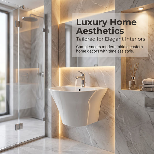 Unari Home Wall-Hung Ceramic Washbasin 55 cm, Embossed Gloss White